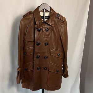 DSQUARED2 Brown Leather Double-Breasted Trench Jacket